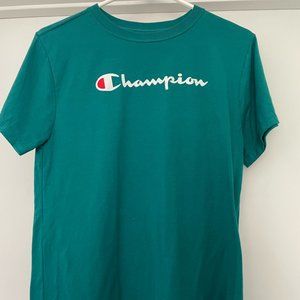 Champion Logo Shirt Size Medium (M) - Teal, short sleeve